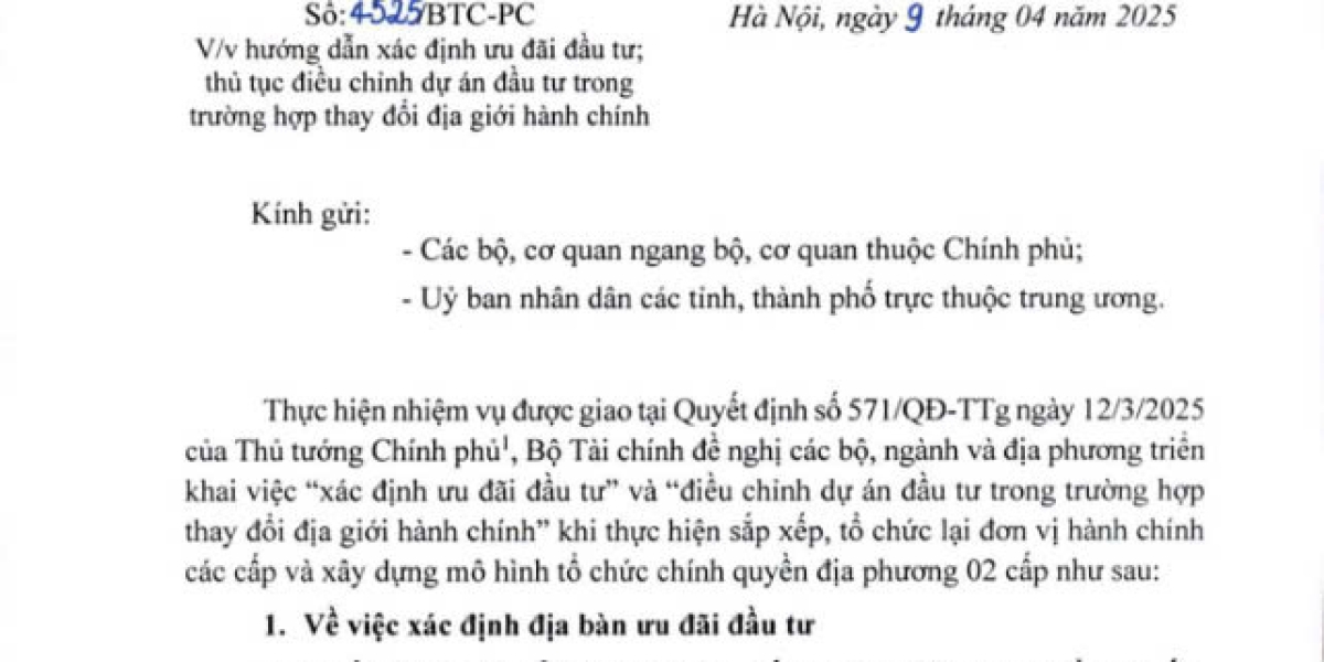 Công văn hướng dẫn xác định ưu đãi đầu tư khi thay đổi địa giới hành chính