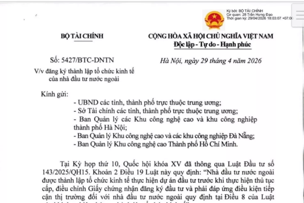 Nhà đầu tư nước ngoài có thể thành lập doanh nghiệp trước khi xin IRC? Phân tích quy định mới theo Công văn 5427/BTC-DNTN