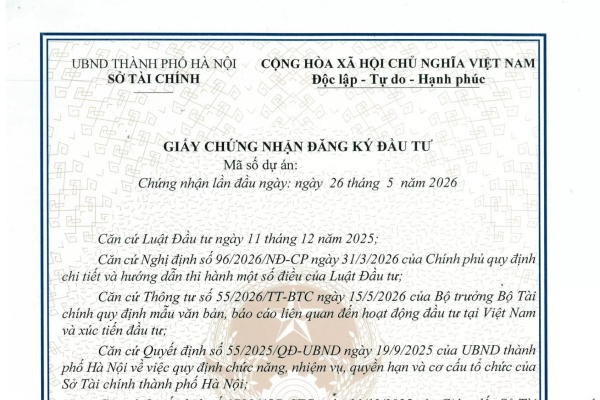 Justeps Legal hoàn tất thủ tục cấp Giấy chứng nhận đăng ký đầu tư cho nhà đầu tư nước ngoài tại Hà Nội